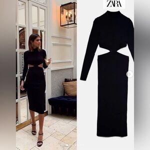 Zara Black Long Sleeve Cut-Out Dress